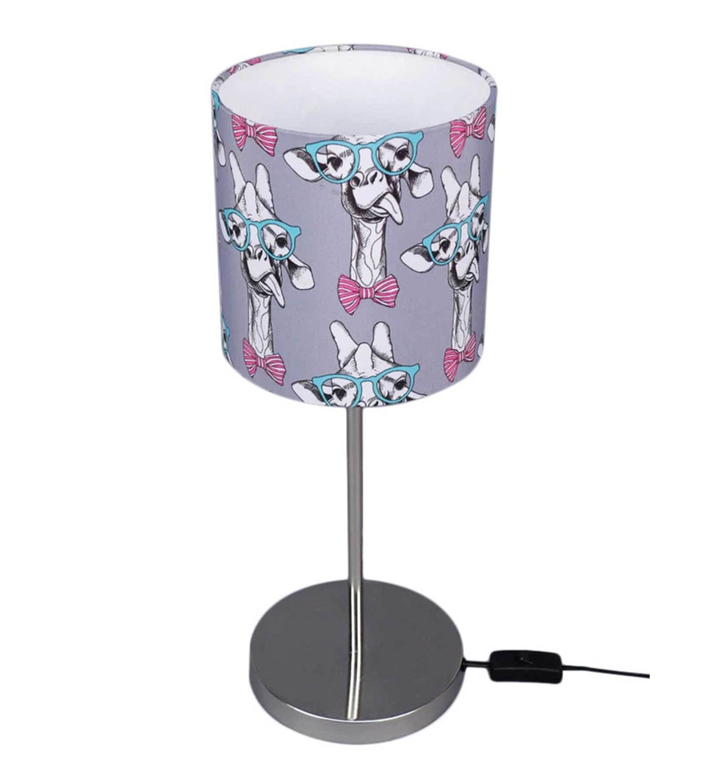 Teasing Giraffe Multicolor Printed Table Lamp with Silver Finish Base