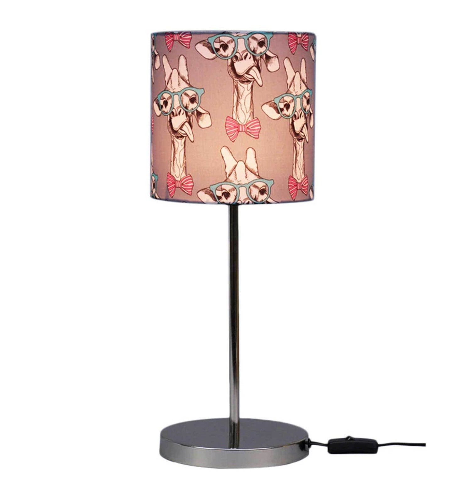 Teasing Giraffe Multicolor Printed Table Lamp with Silver Finish Base