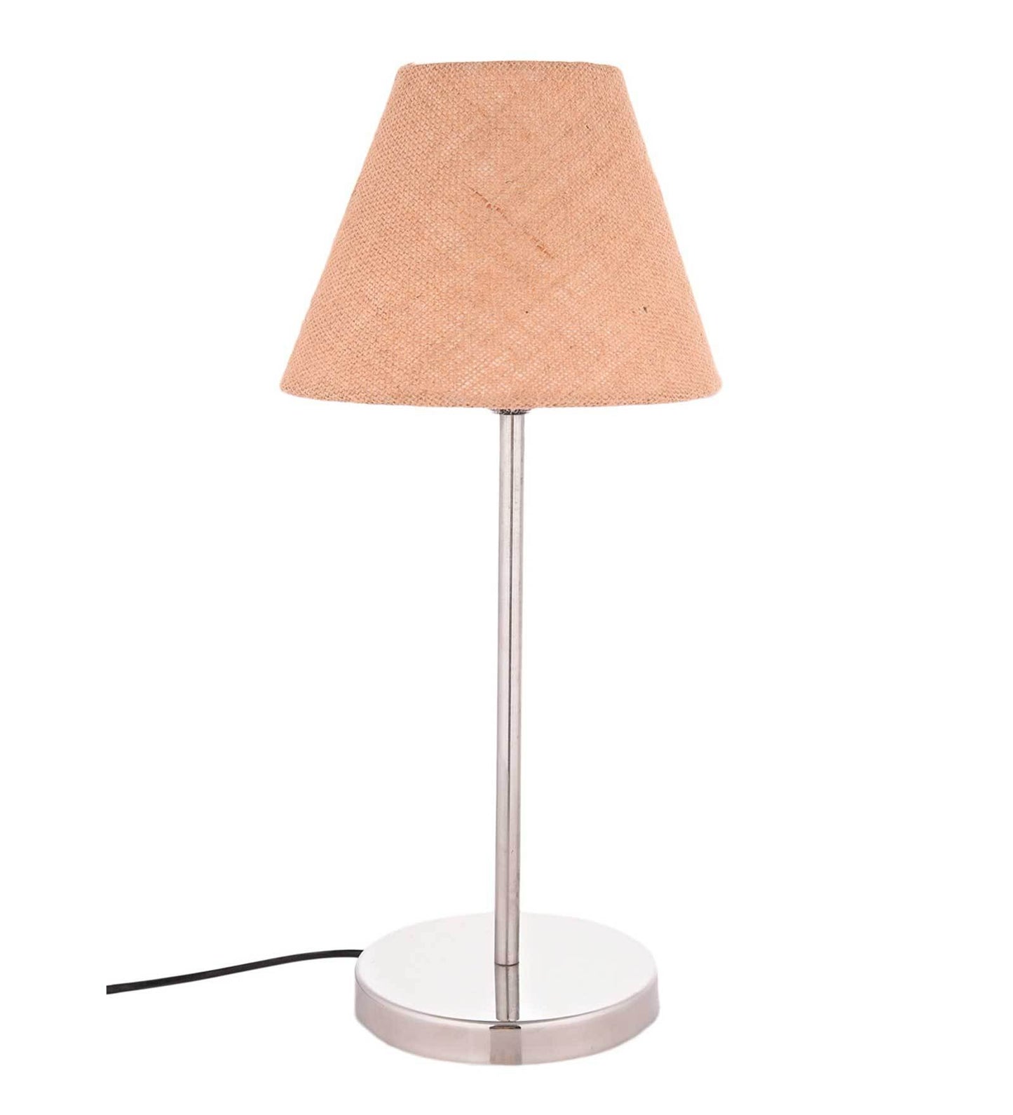 Traditional Jute Shade Table Lamp with Silver Finish Base