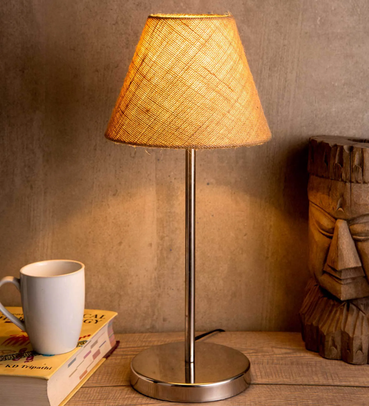 Traditional Jute Shade Table Lamp with Silver Finish Base