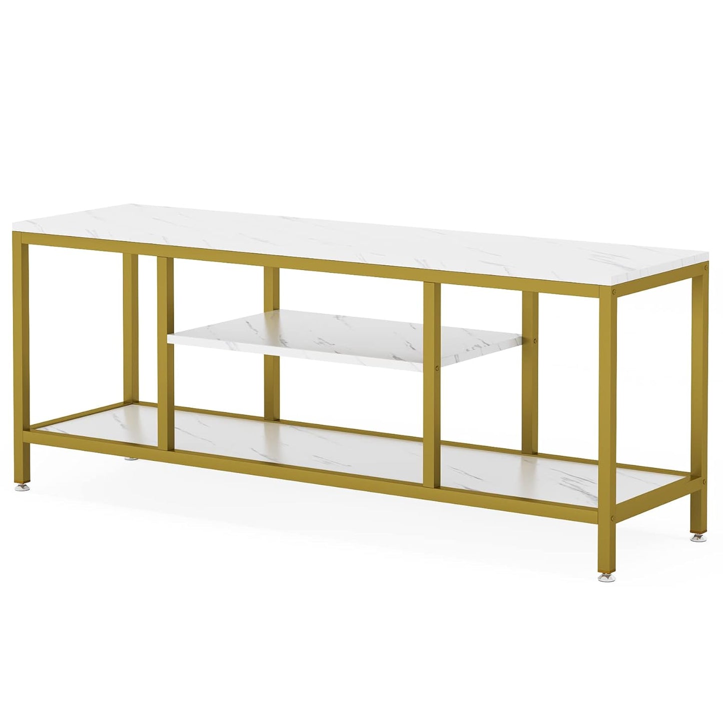 5-Tier Rectangle White Marble Gold Entryway Console Table