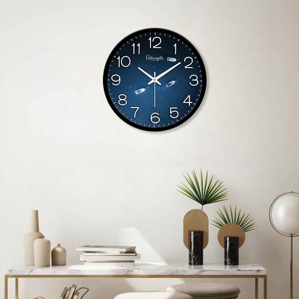 Abstract Texture Ships In Blue Sea Premium Wall Clock