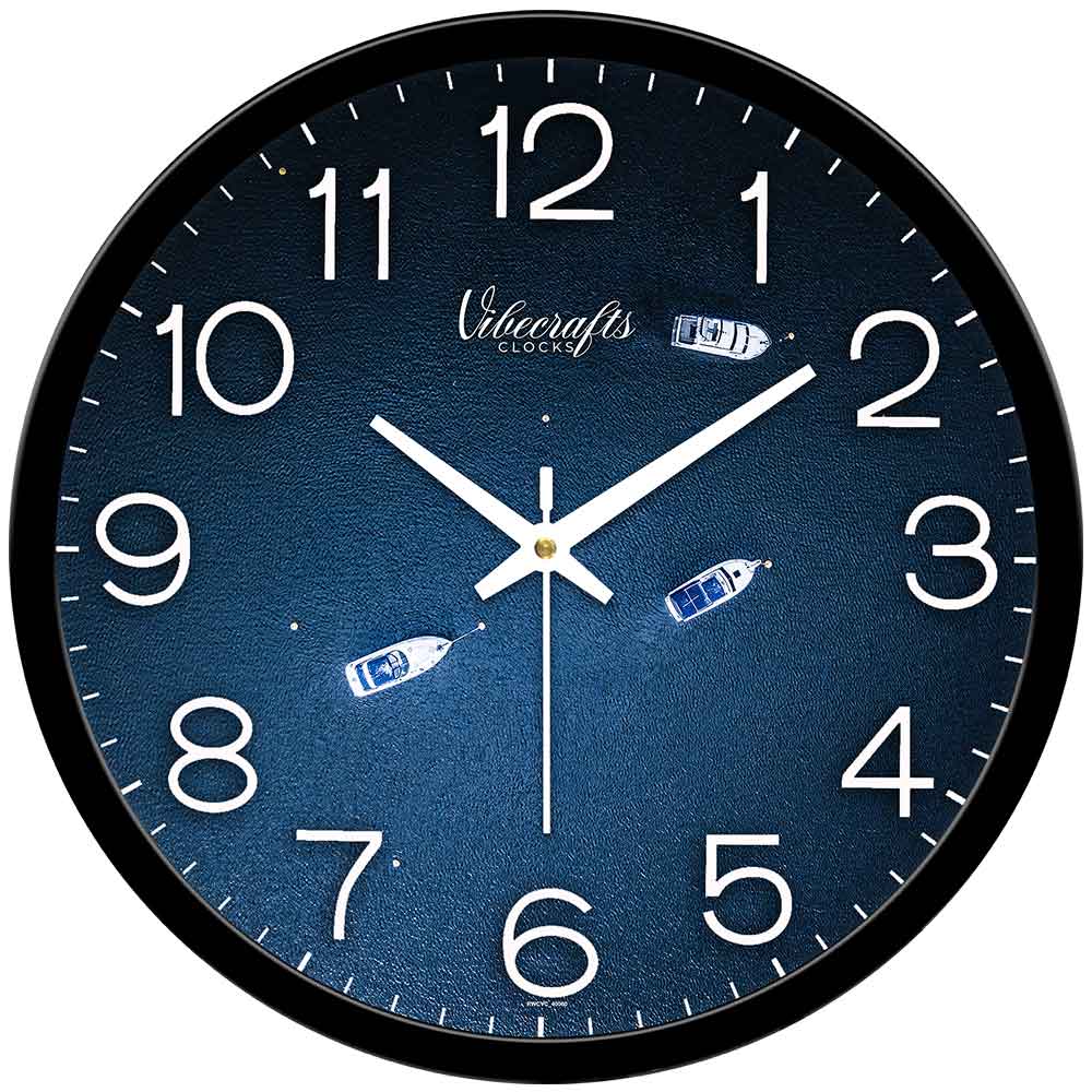 Abstract Texture Ships In Blue Sea Premium Wall Clock