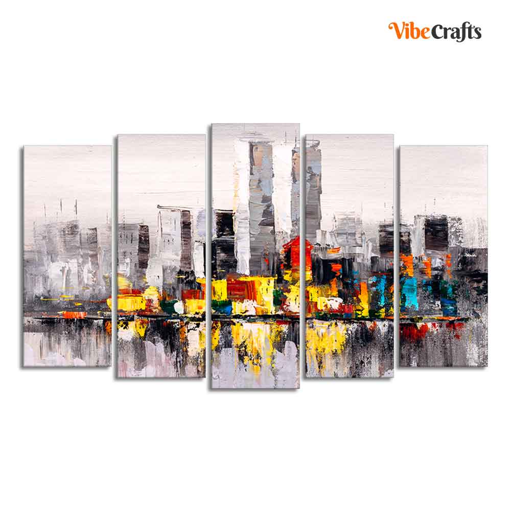 Abstract Wall Painting of A New York City Skyline Set of Five