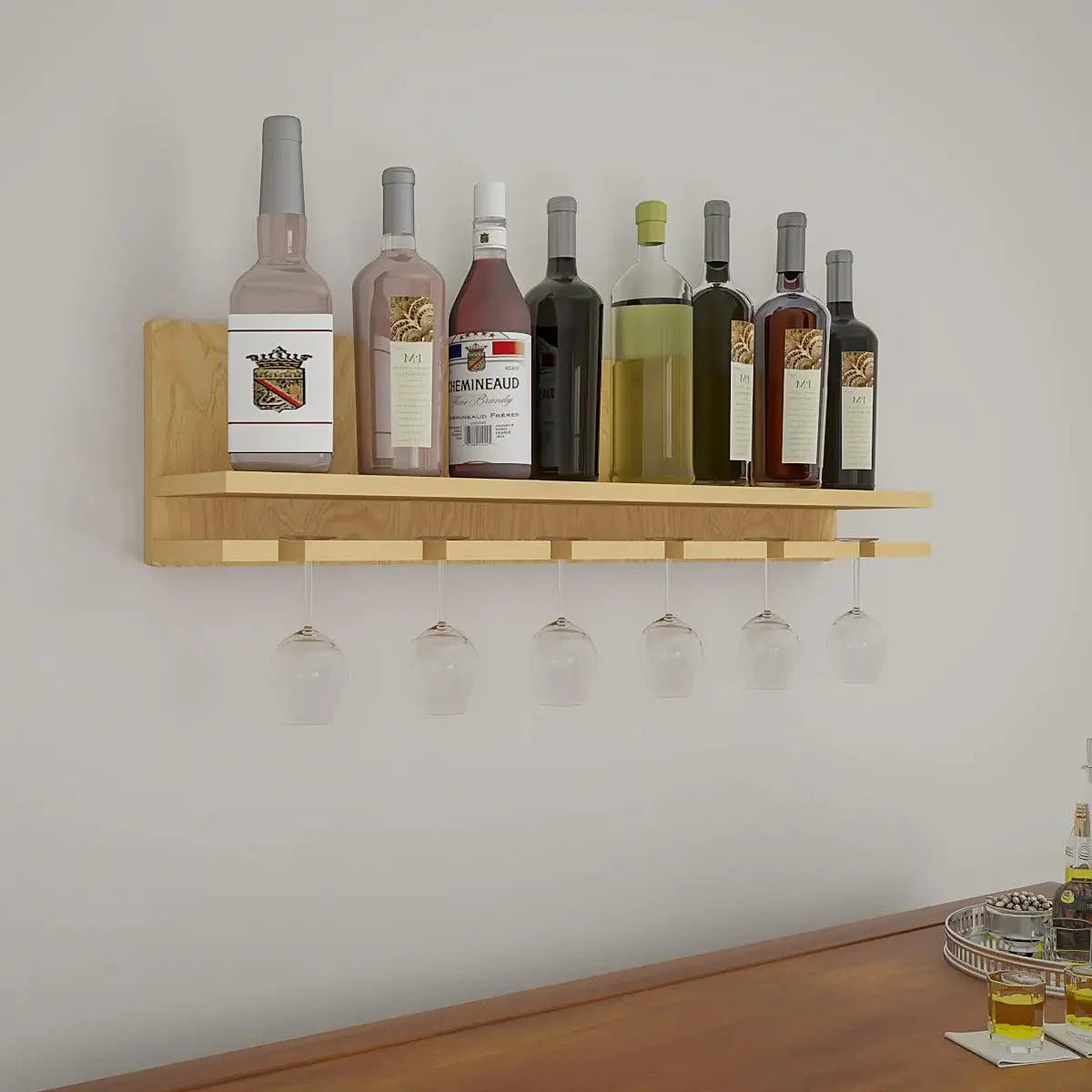 Aesthetic Backlit Look MDF Mini Bar Shelf in Light Oak Finish