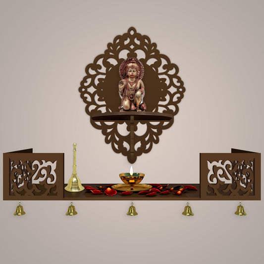 Aesthetic Designer  Wall Hanging Wooden Temple/ Pooja Mandir Design with Shelf, Brown Color