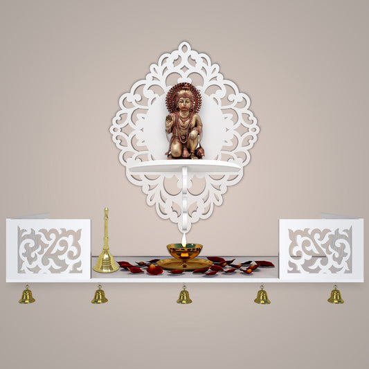 Aesthetic Designer  Wall Hanging Wooden Temple/ Pooja Mandir Design with Shelf, White Color