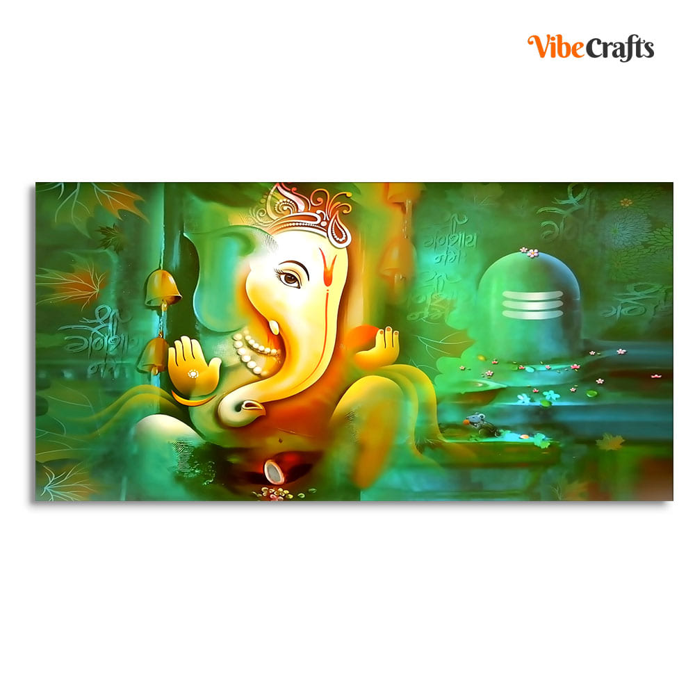 Auspicious Ganesh with Shiva lingam Canvas Wall Painting