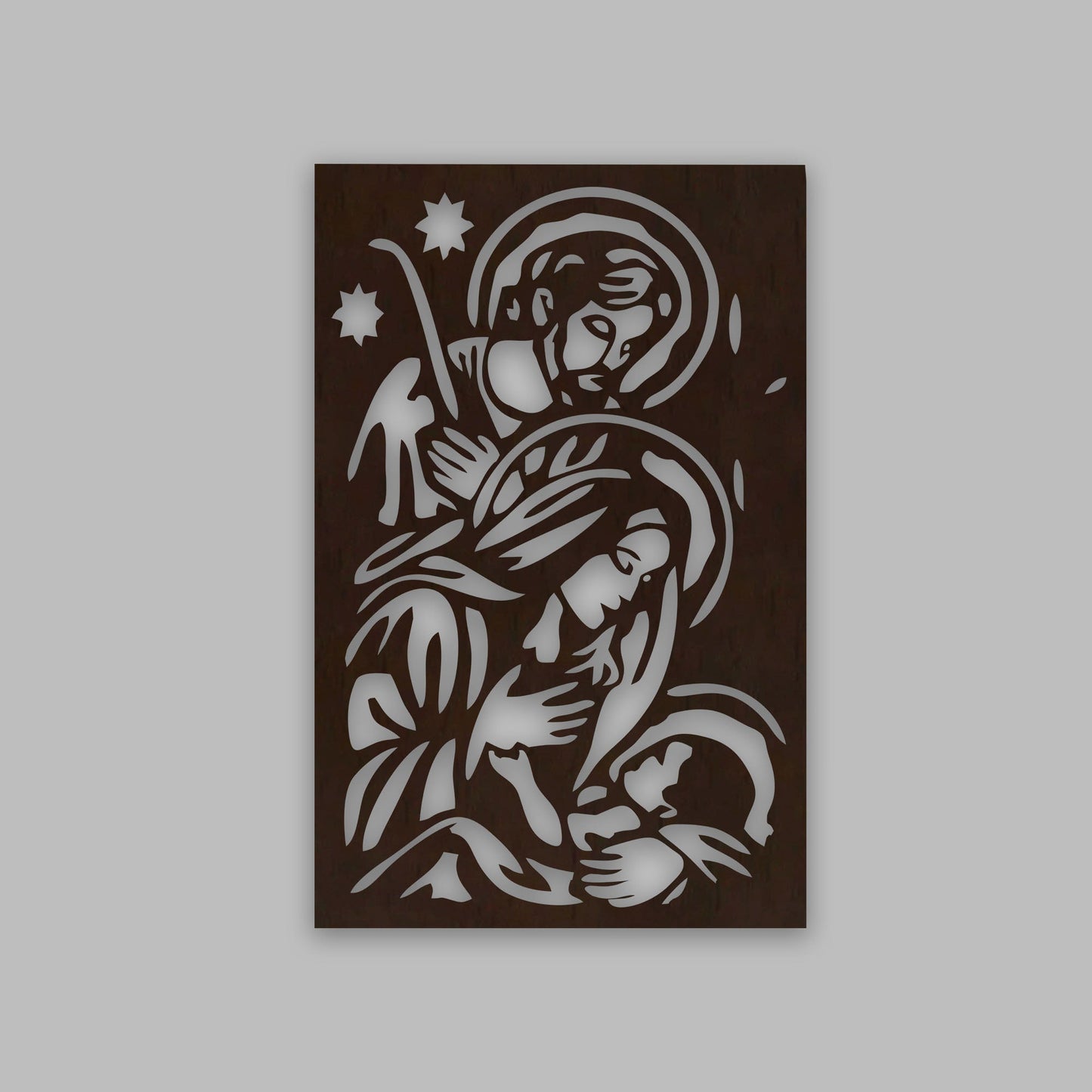 Baby Jesus Virgin Mary Joseph Holy Family Backlit Wooden Wall Hanging with LED Night Light Walnut Finish