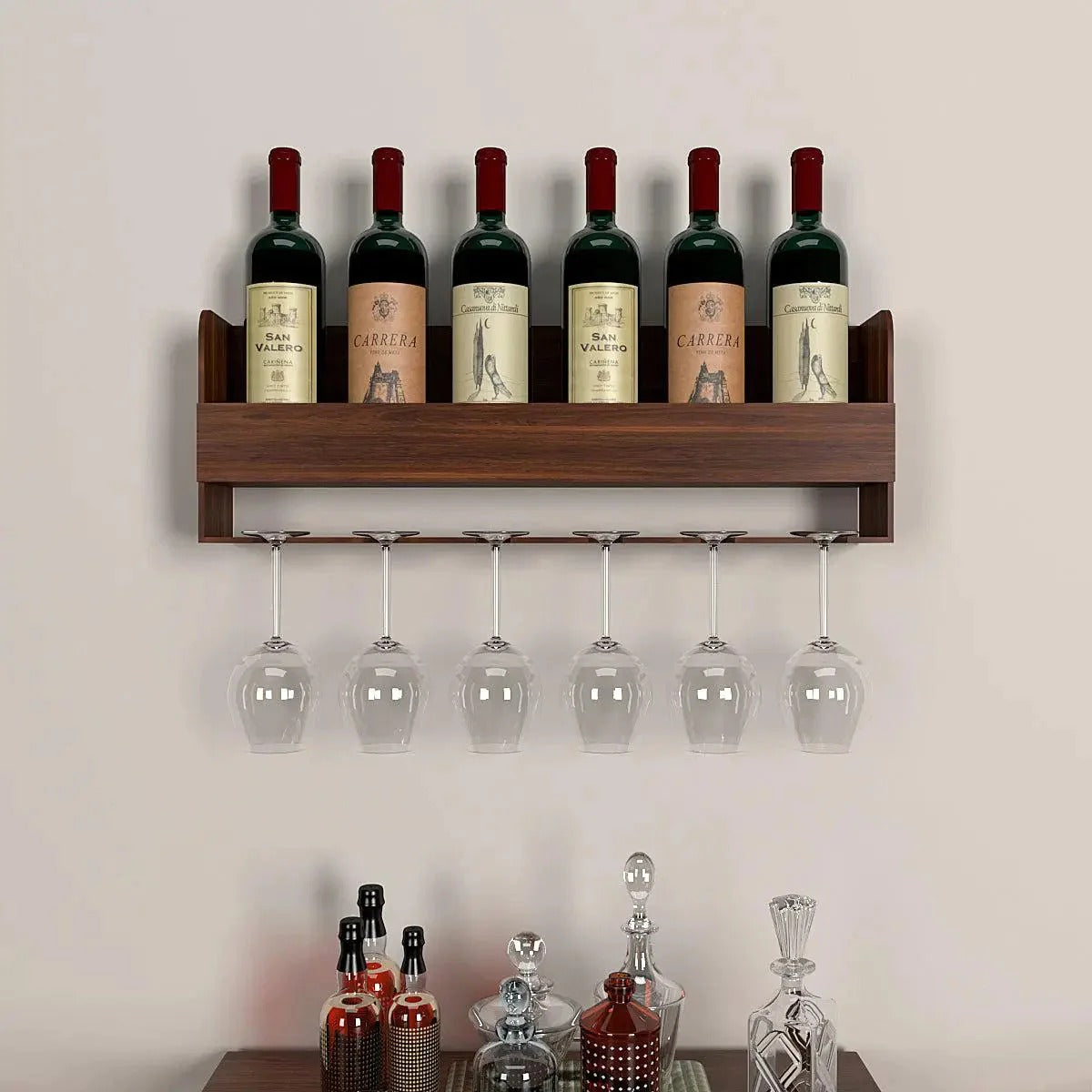 Backlit MDF Bar Mini Bar Shelf Cabinet in Walnut Finish