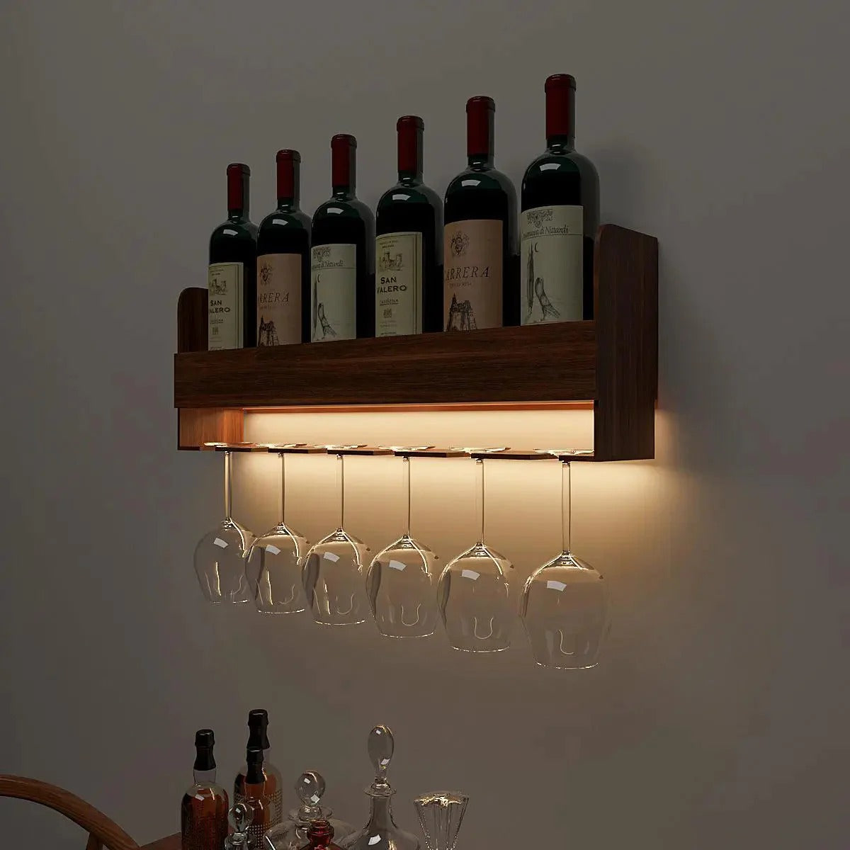 Backlit MDF Bar Mini Bar Shelf Cabinet in Walnut Finish