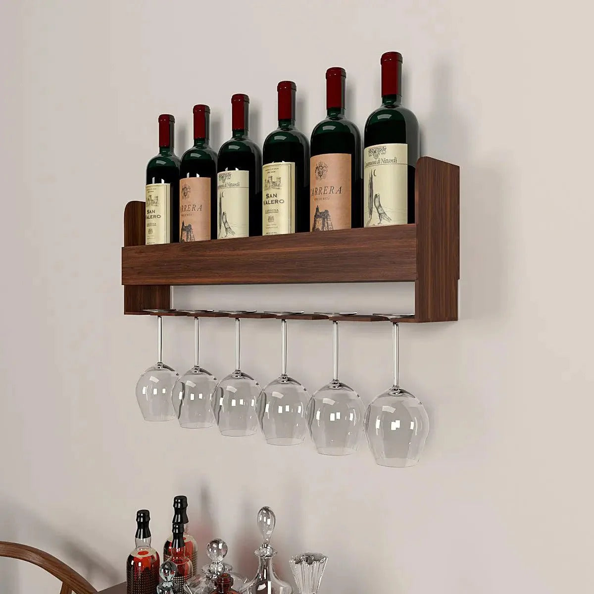 Backlit MDF Bar Mini Bar Shelf Cabinet in Walnut Finish