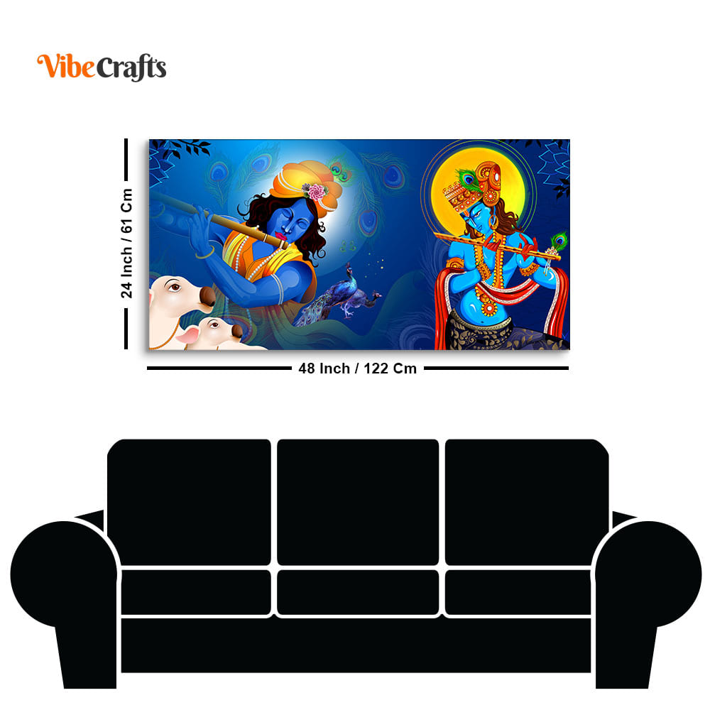 Beautiful Lord Krishna Playing with Flute Premium Canvas Wall Painting