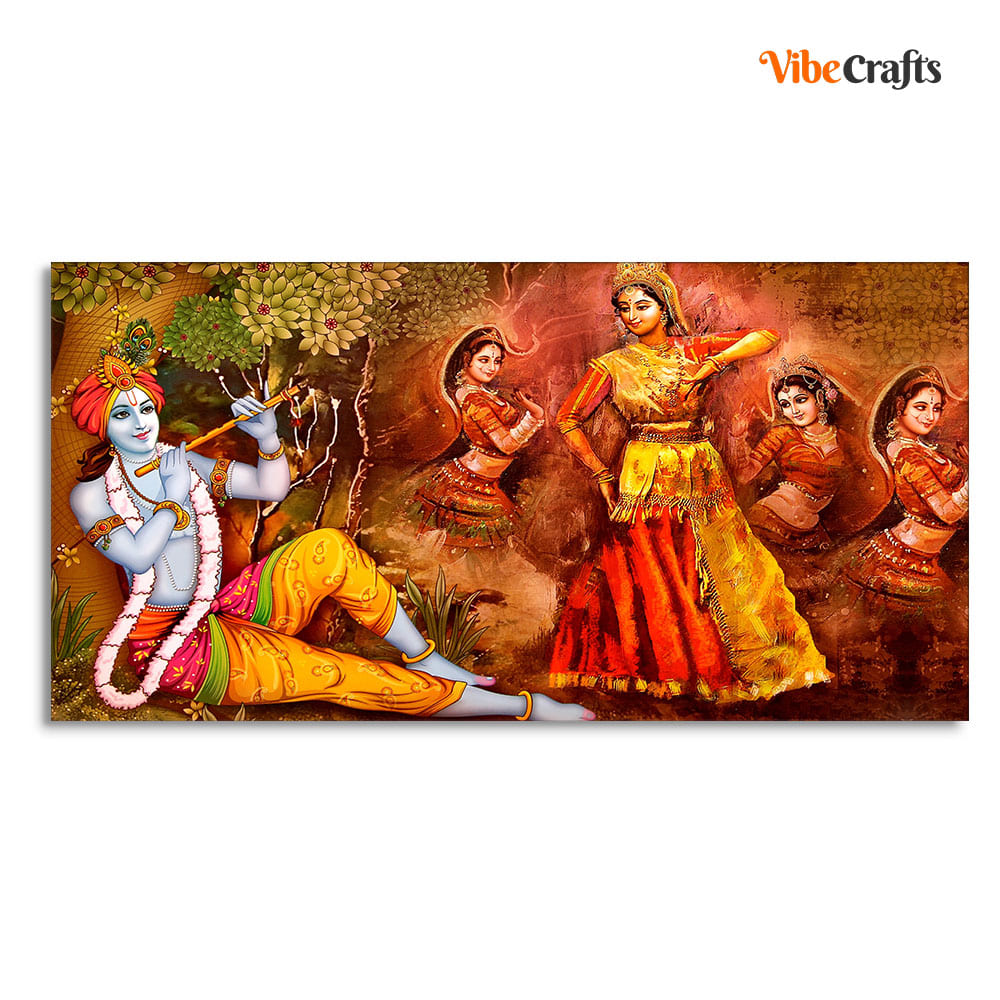 Beautiful Lord Krishna Sitting Under the Tree Premium Canvas Wall Painting