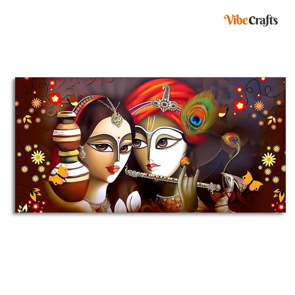 Beautiful Lord Radha Krishna with Flute Canvas Wall Painting