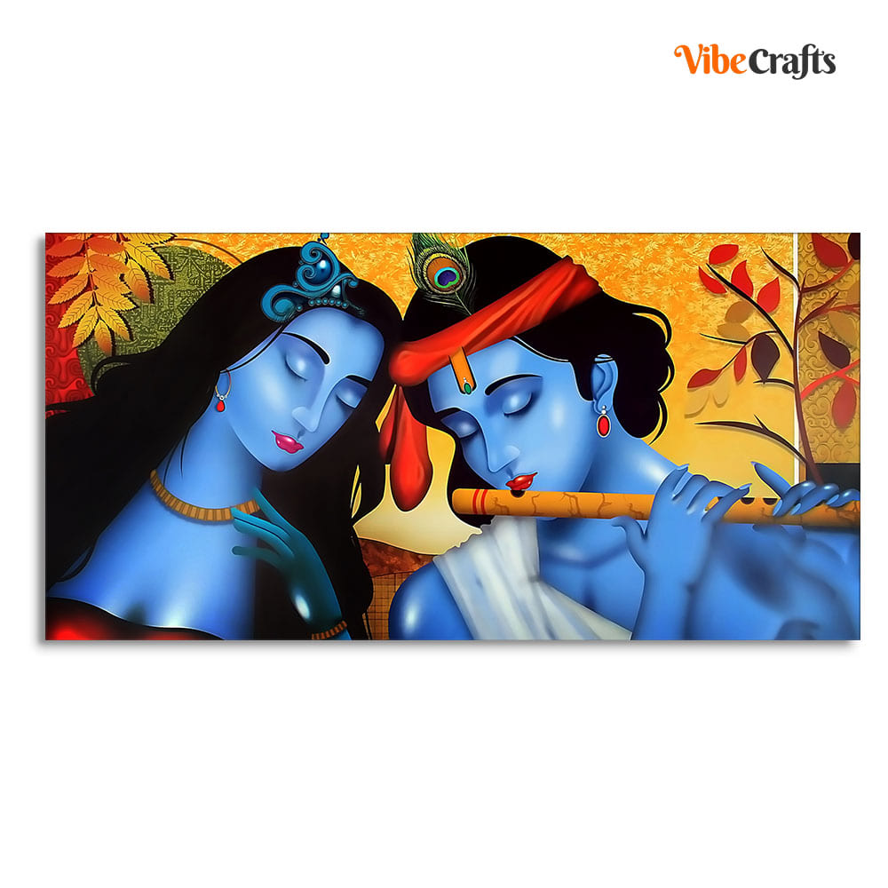 Beautiful Painting of Radha Krishna with Flute Canvas Wall Painting