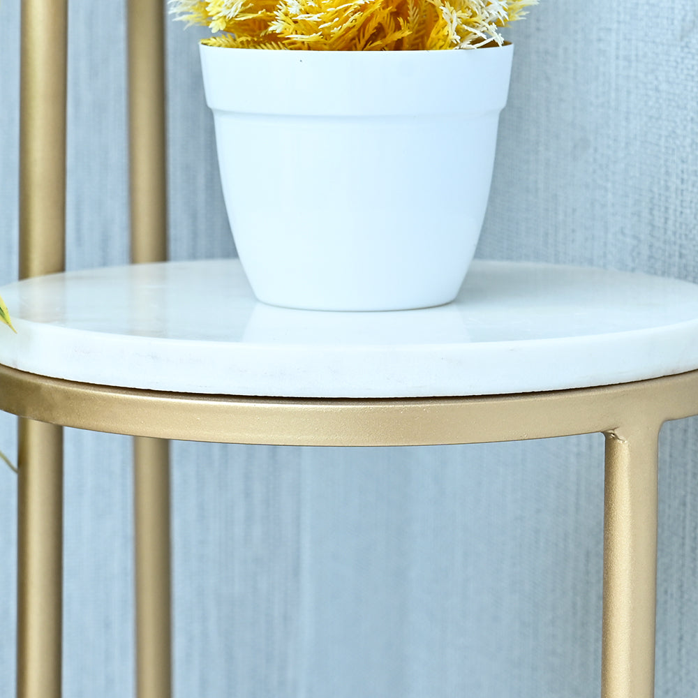 Beautiful Premium Looking Sturdy Metal Planter Stand With White Round Marble At Top - 4 Tier