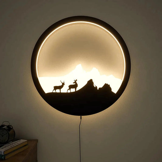 Beautiful Scenery Deer Wooden LED Wall Light Backlit Wall Art