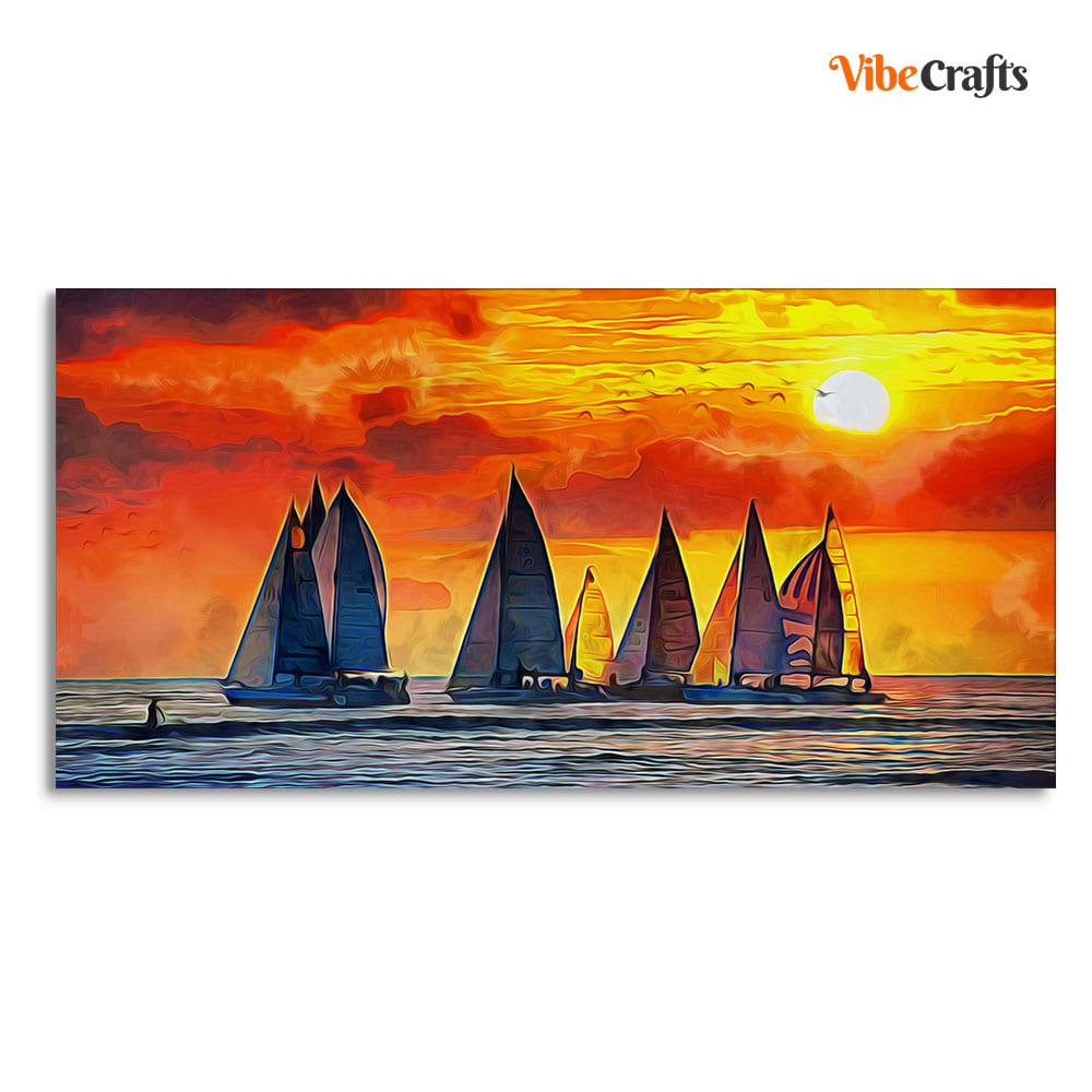 Beautiful Seascape with Sunset Canvas Wall Painting