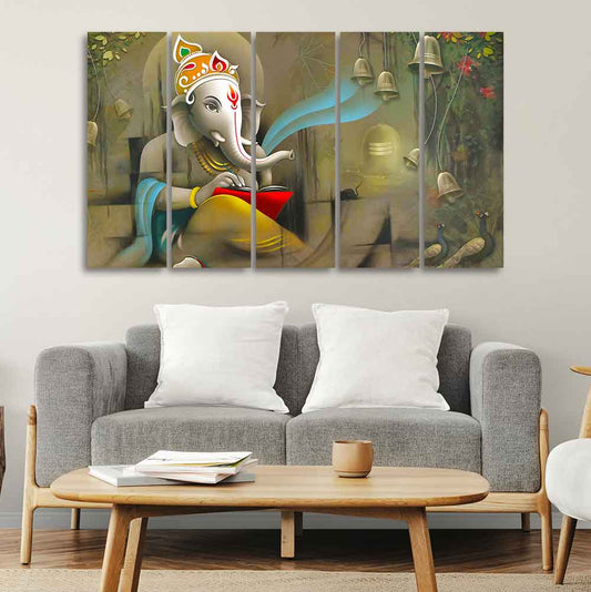 Beautiful Shree Ganesh Premium Wall Painting Set of Five