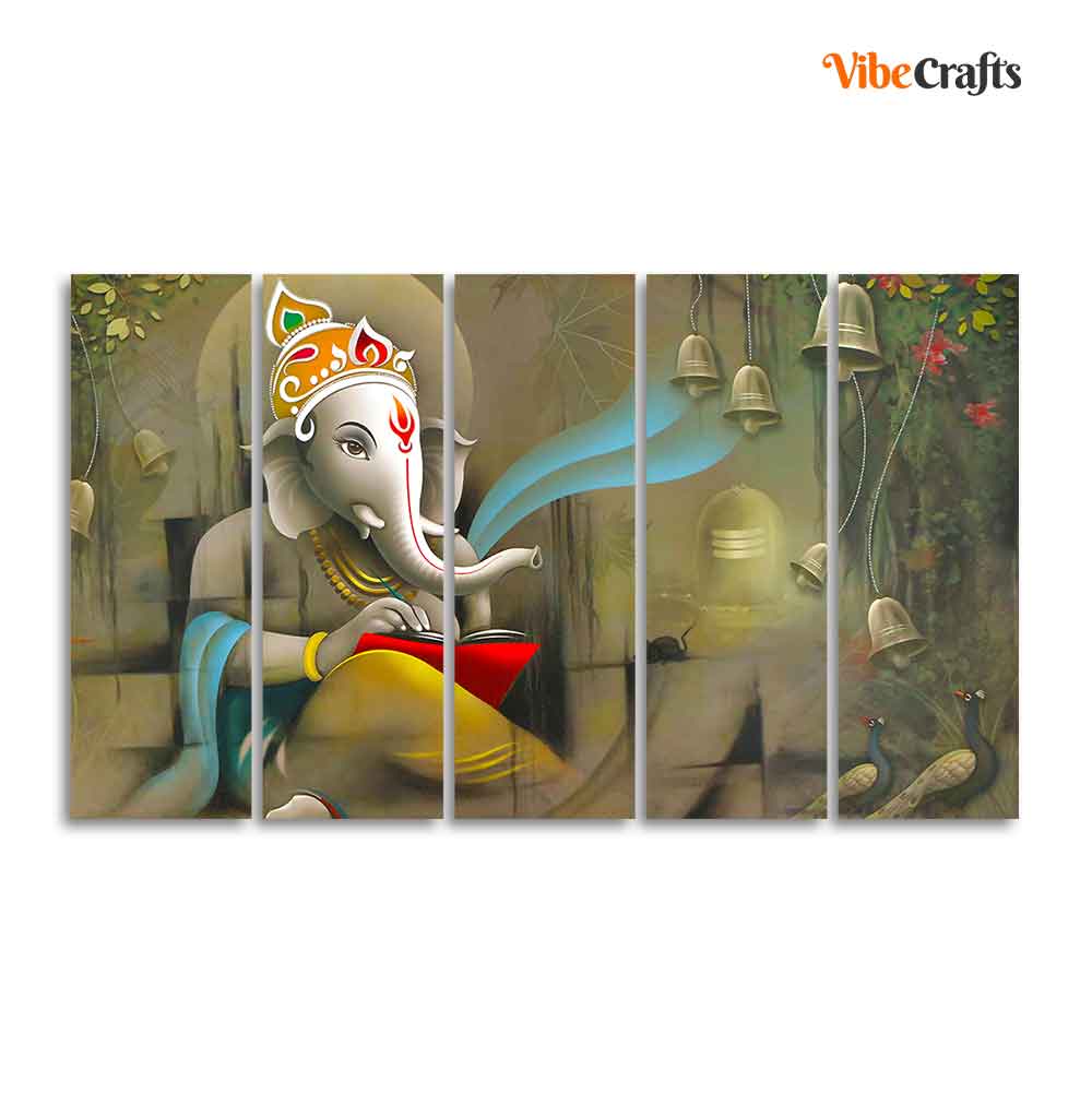 Beautiful Shree Ganesh Premium Wall Painting Set of Five