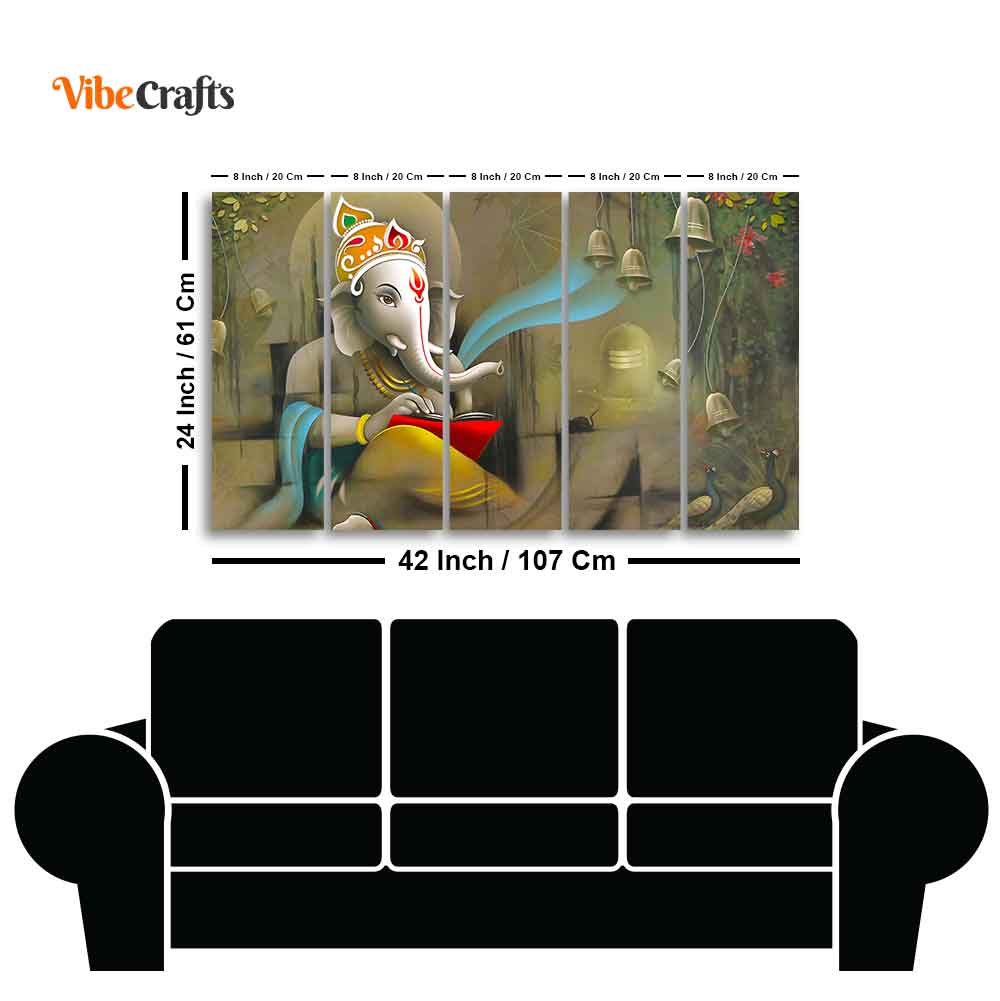 Beautiful Shree Ganesh Premium Wall Painting Set of Five