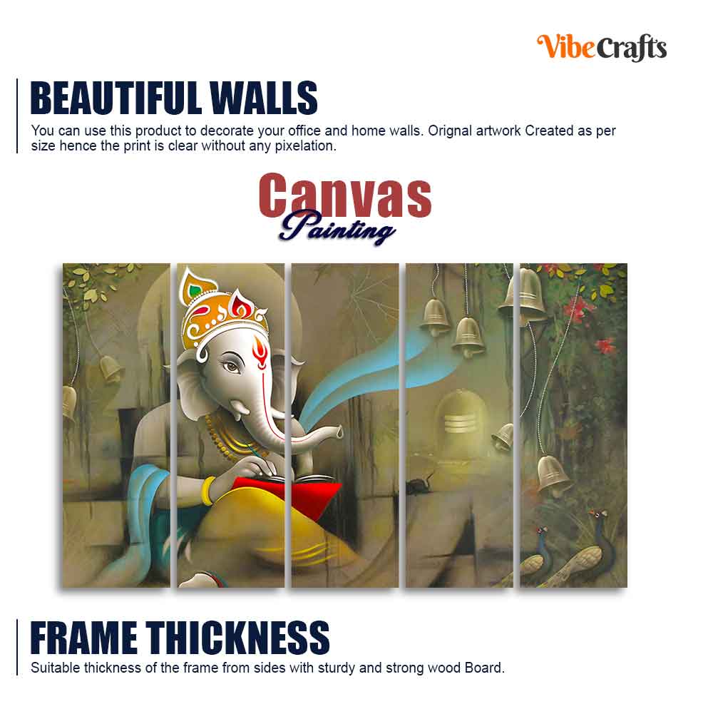 Beautiful Shree Ganesh Premium Wall Painting Set of Five