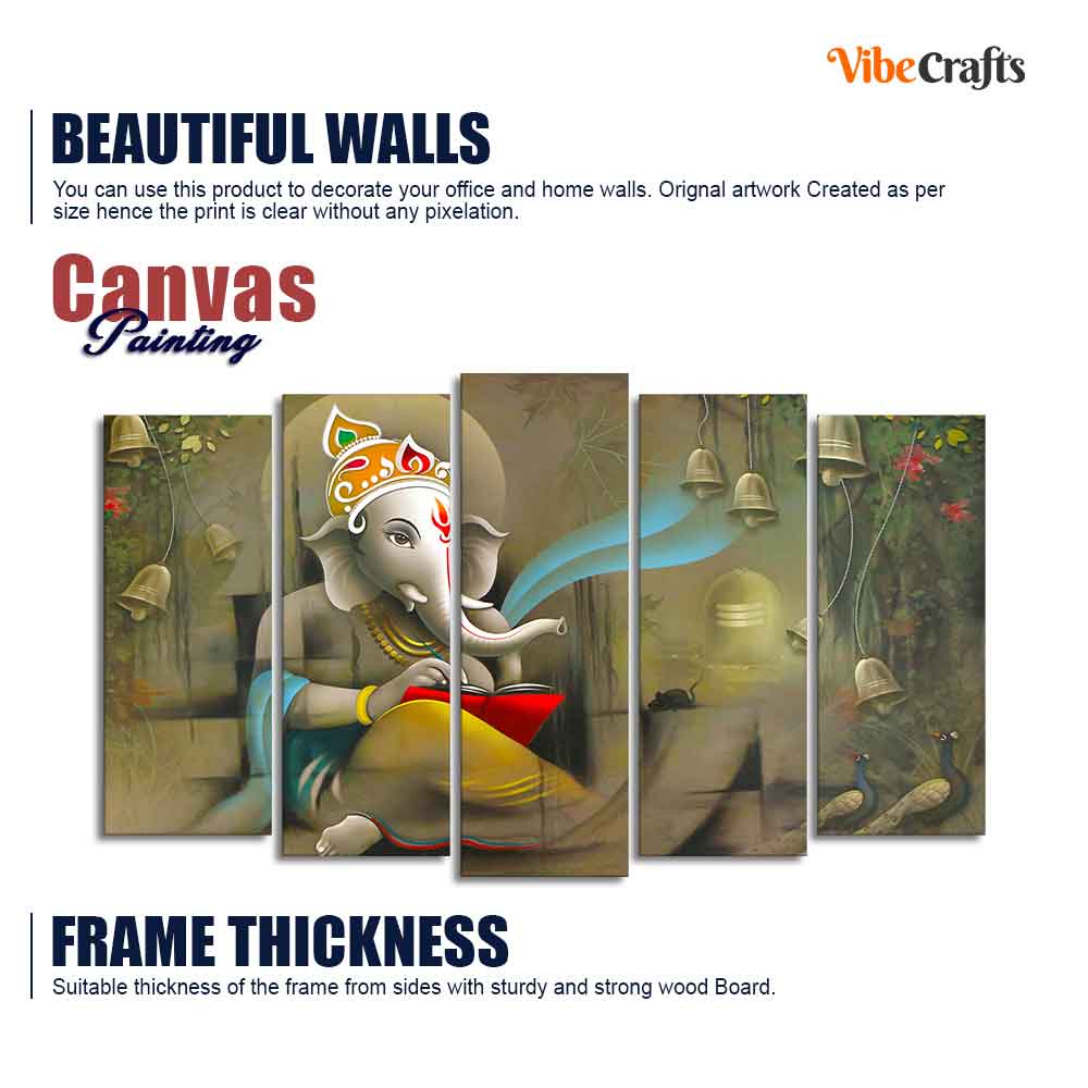 Beautiful Shree Ganesh Premium Wall Painting Set of Five Pieces