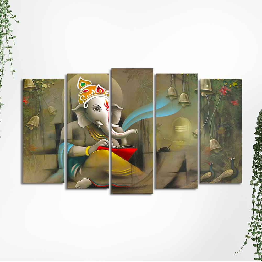 Beautiful Shree Ganesh Premium Wall Painting Set of Five Pieces