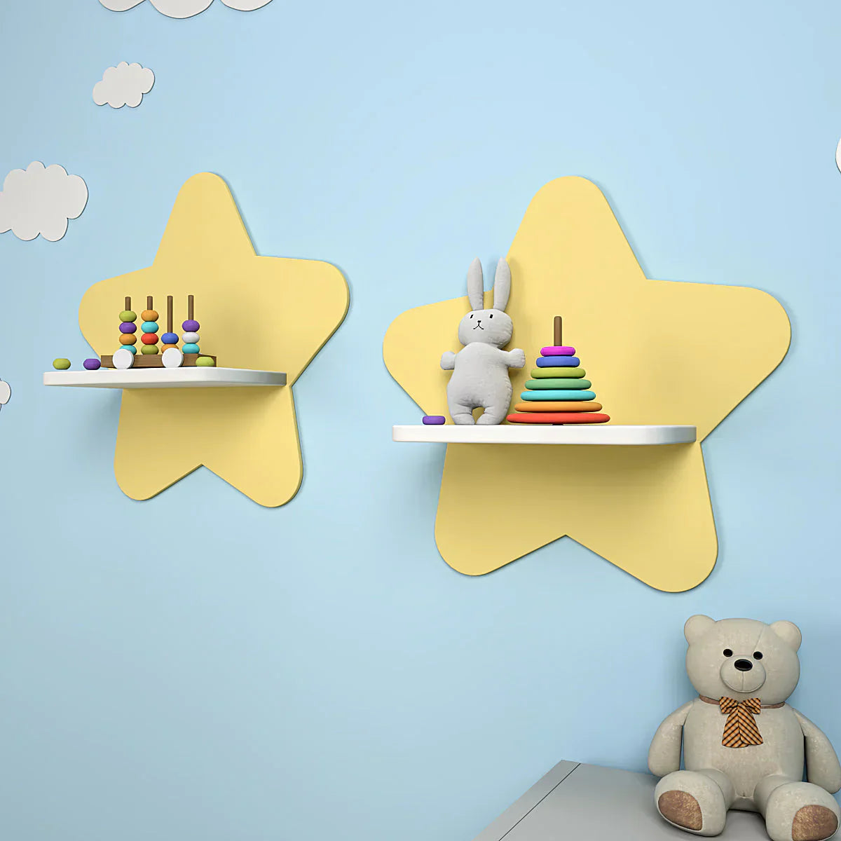 Beautiful Star Wooden Wall Shelf for Kids Set of Two