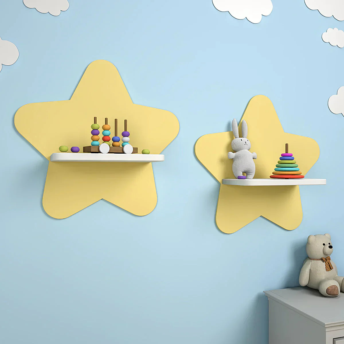 Beautiful Star Wooden Wall Shelf for Kids Set of Two