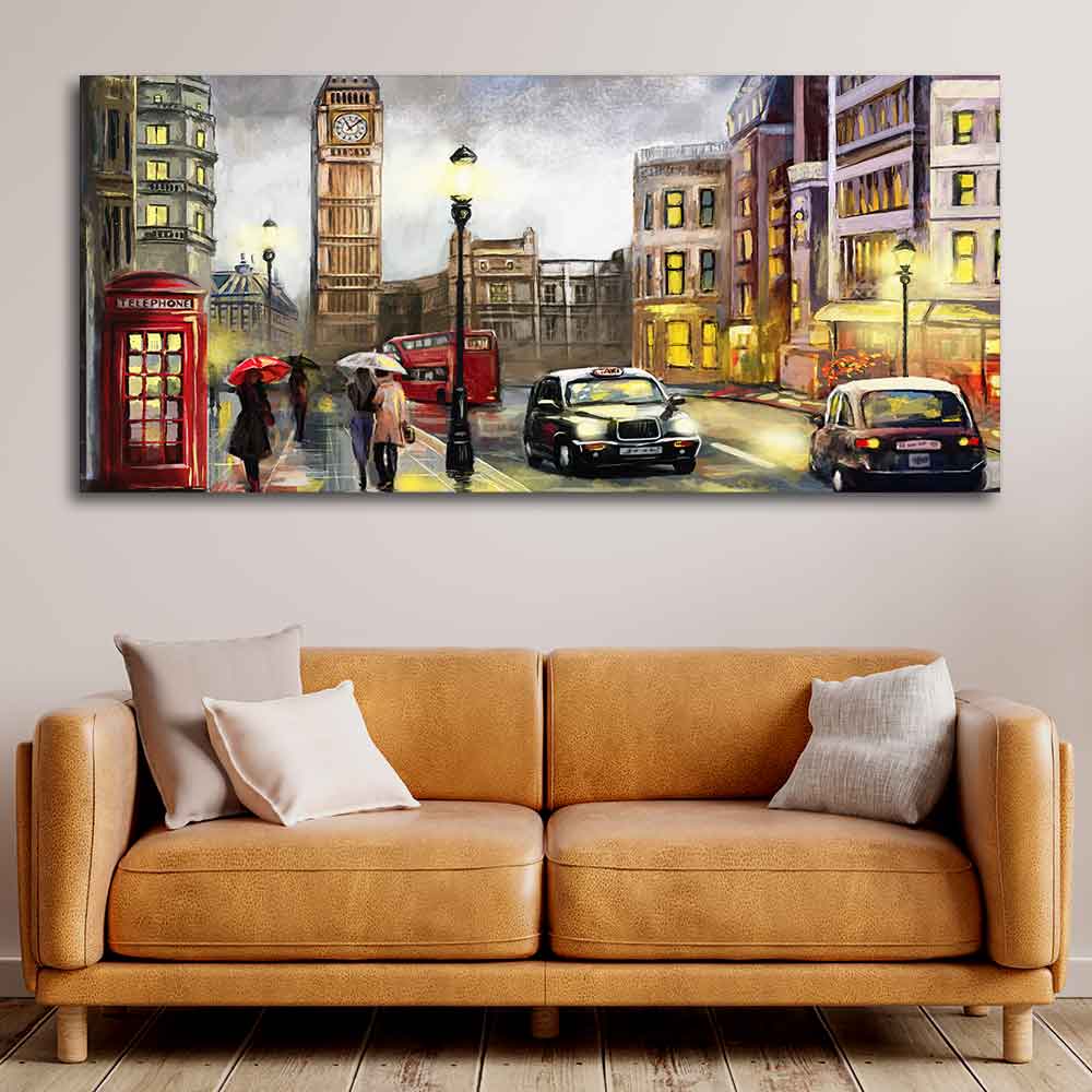 Beautiful Street view of London Premium Wall Painting