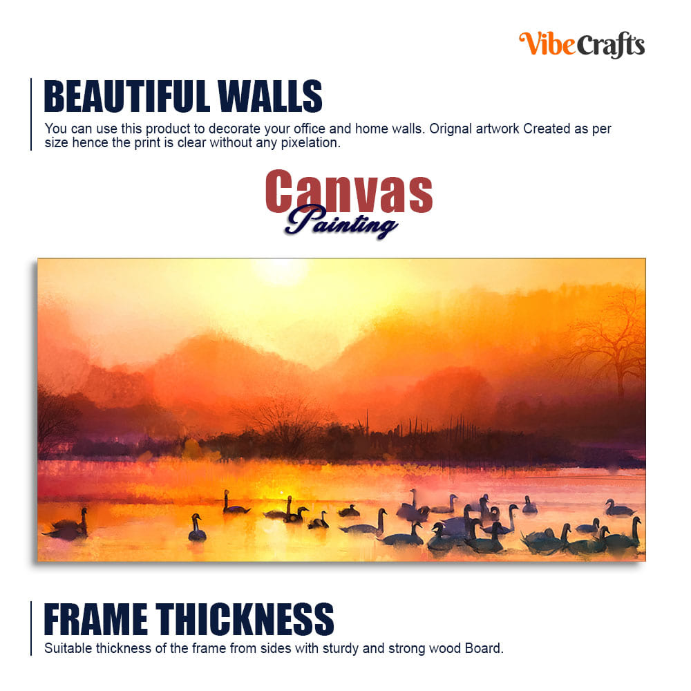 Beautiful Swans in Lake at Sunset Wall Painting