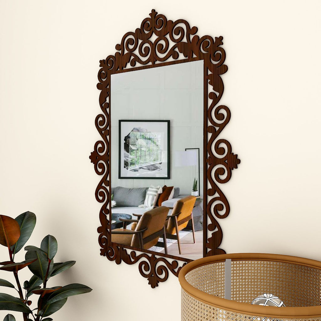 Beautiful Vanity Motif Style Mirror with Walnut Finish