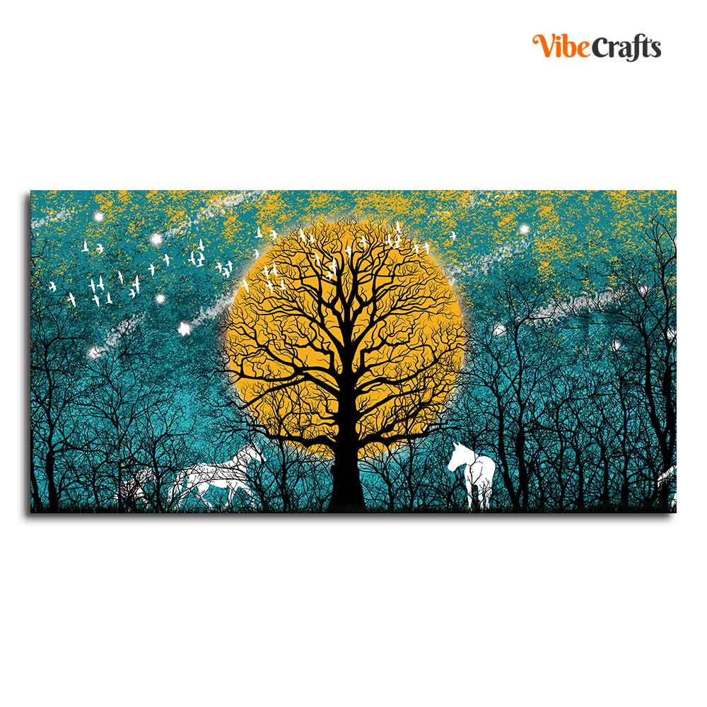 Beautiful White Horses in Forest Premium Wall Painting