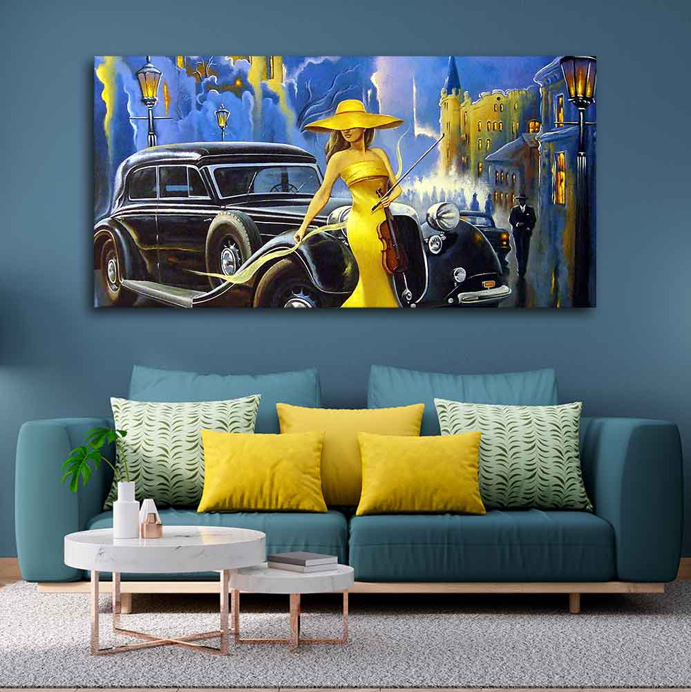 Beautiful Woman with car Canvas Wall Painting