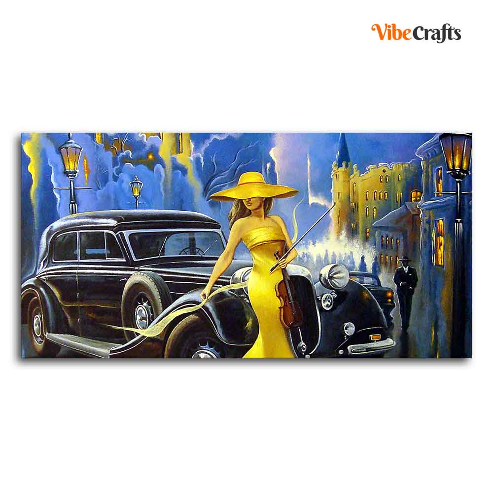 Beautiful Woman with car Canvas Wall Painting