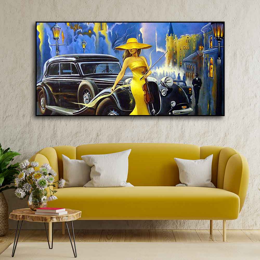 Beautiful Woman with car Canvas Wall Painting