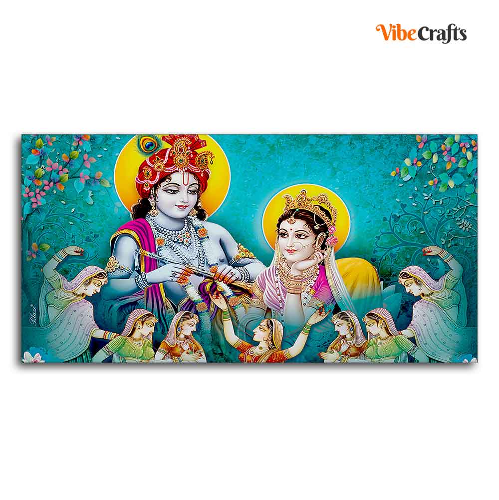 Big Panoramic Radha Krishna Canvas Wall Painting