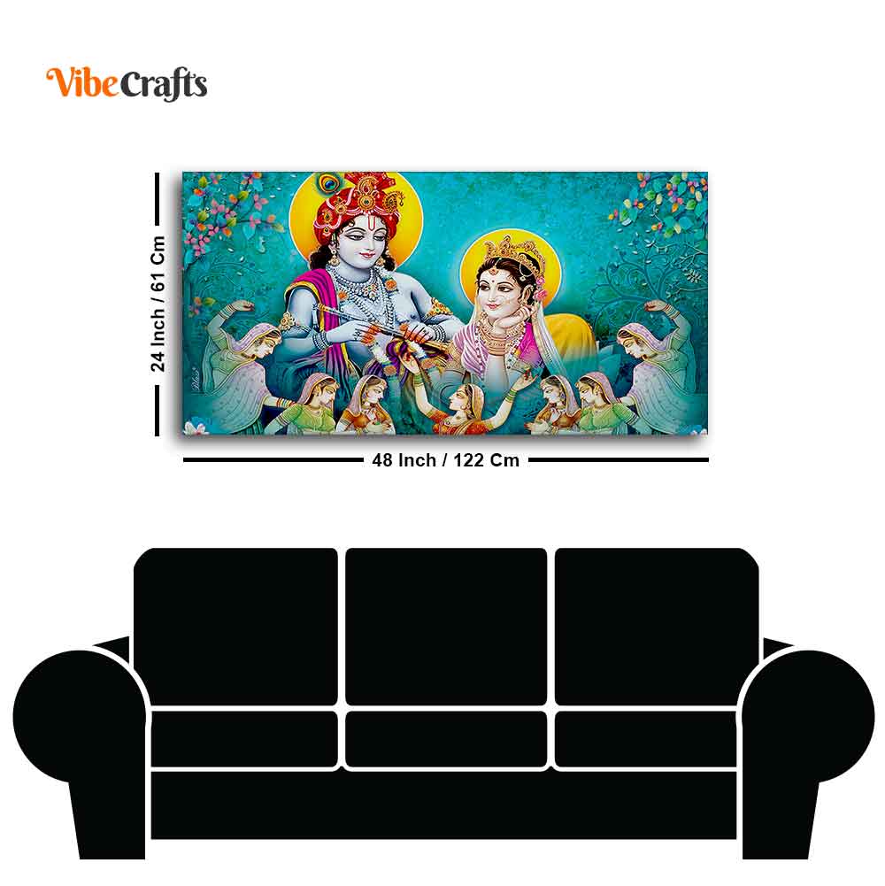 Big Panoramic Radha Krishna Canvas Wall Painting