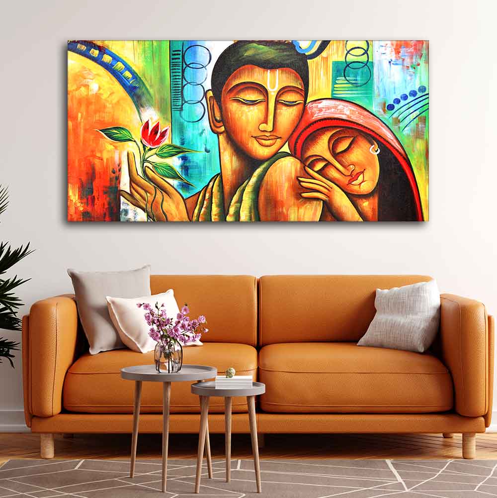 Big Size Canvas Wall Painting of Lord Radha Krishna