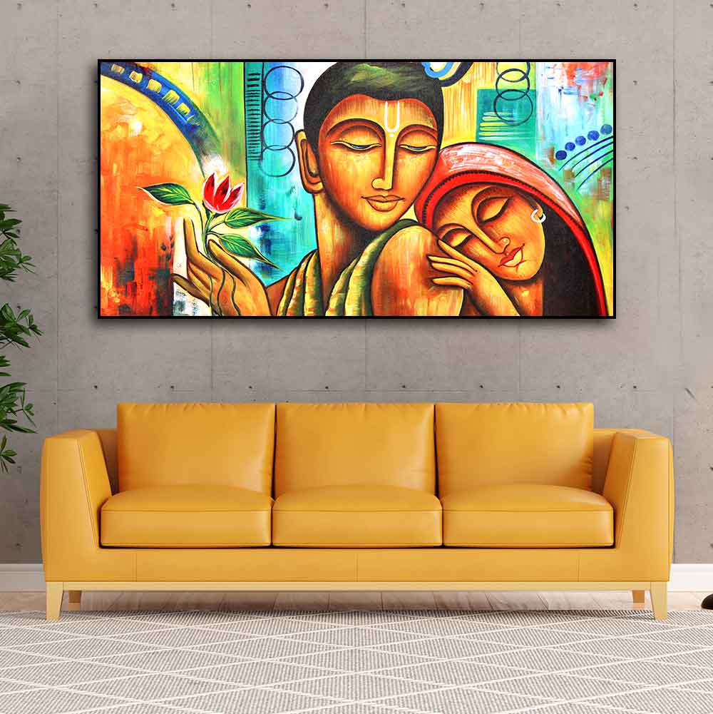 Big Size Canvas Wall Painting of Lord Radha Krishna