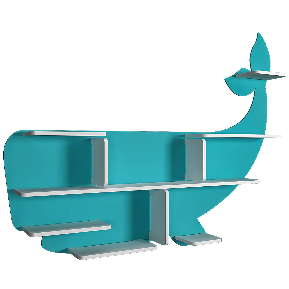 Blue Shark Shaped Wooden Wall Shelf for Kids