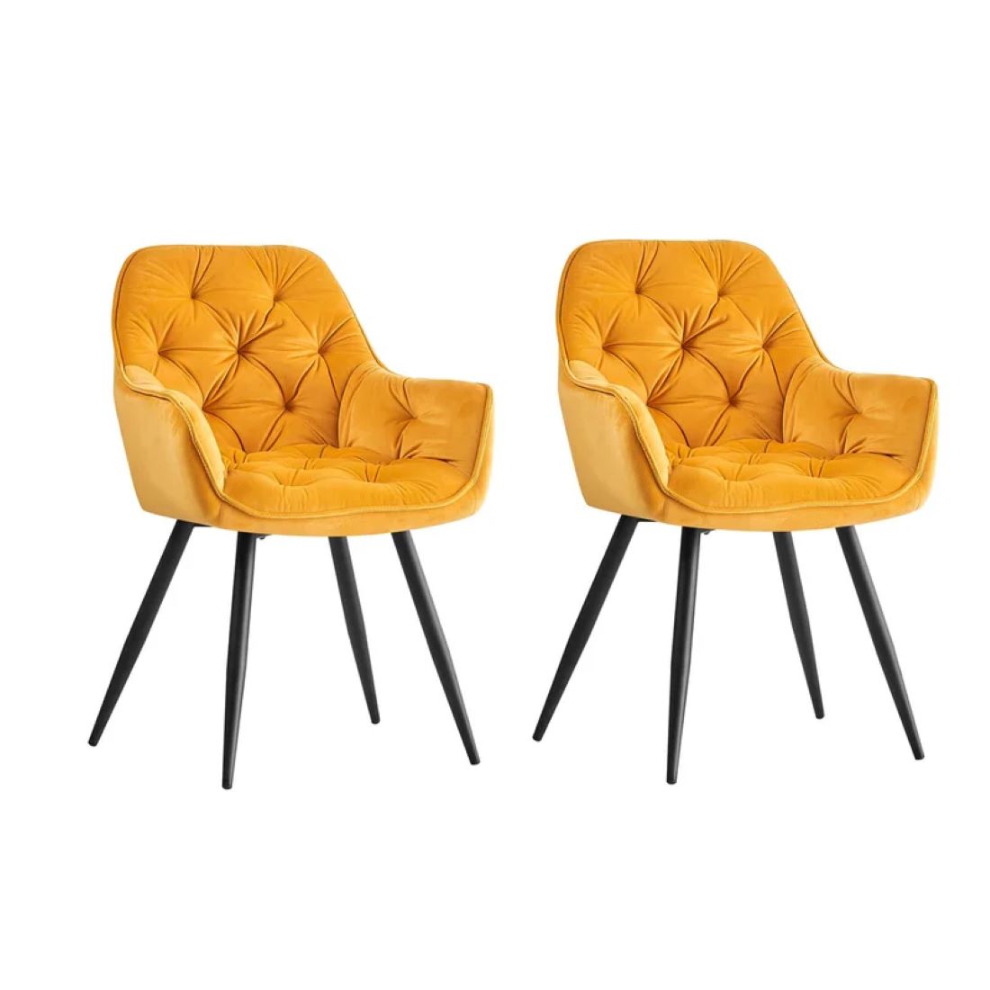 Bright Yellow Comfy Padded Tufted Velvet Luxury Accent Chair