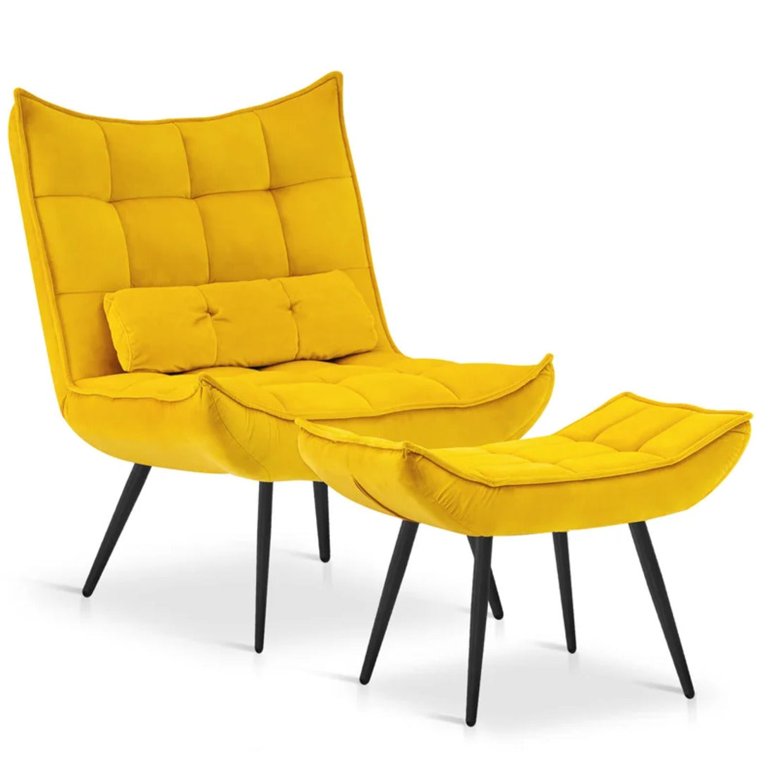 Bright Yellow Leatherette Finish Accent Chair with Footrest & Cushion