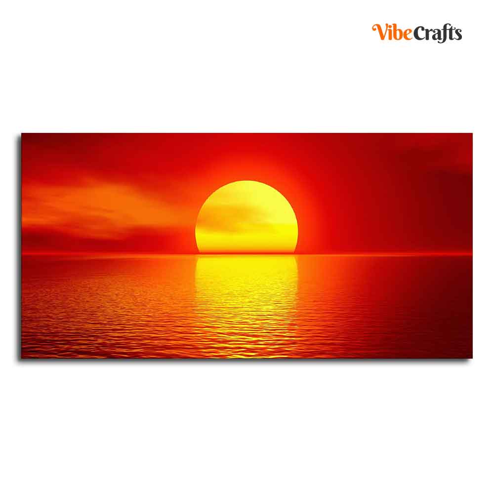 Canvas Wall Painting of Scarlet Sunset Over Ocean