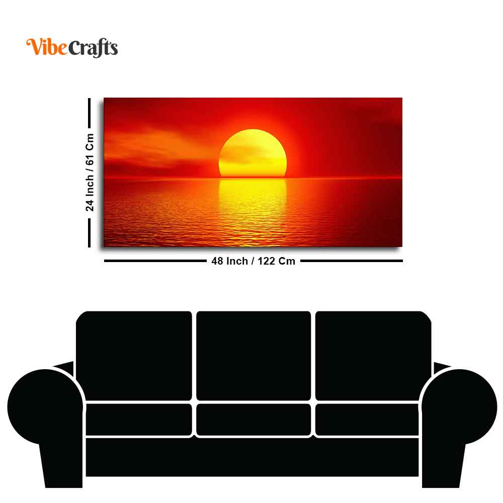 Canvas Wall Painting of Scarlet Sunset Over Ocean