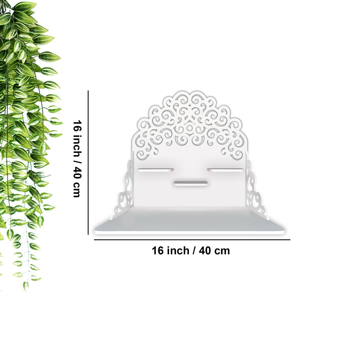 Classic Pattern Designer Wall Hanging Wooden Temple/ Pooja Mandir Design with Shelf, White Color