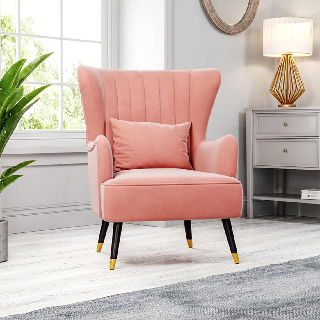 Classic Peach Chic Tufted Sofa Lounge Chair with Cushion