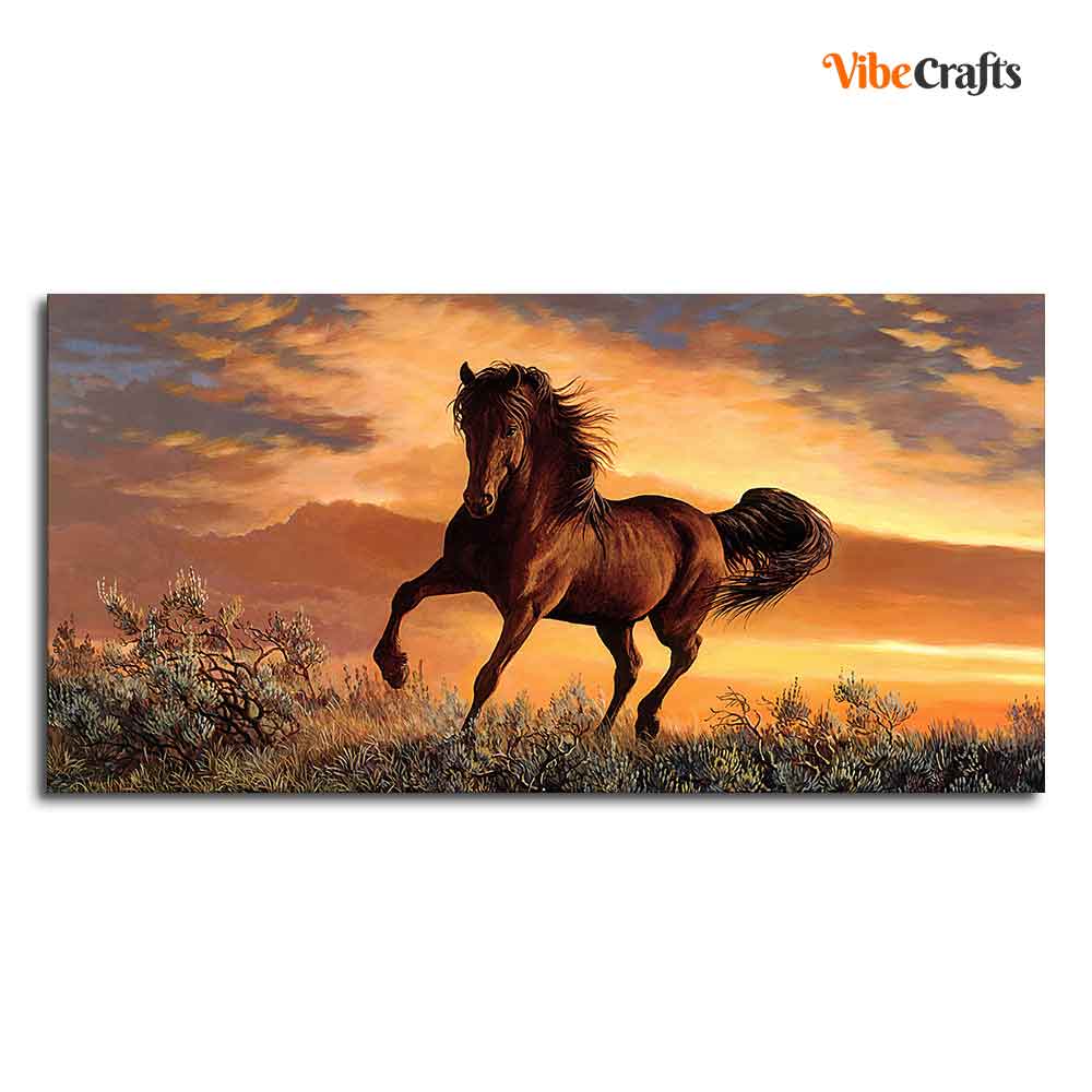 Classic Premium Quality Wall Painting of Brown Horse in Sunset